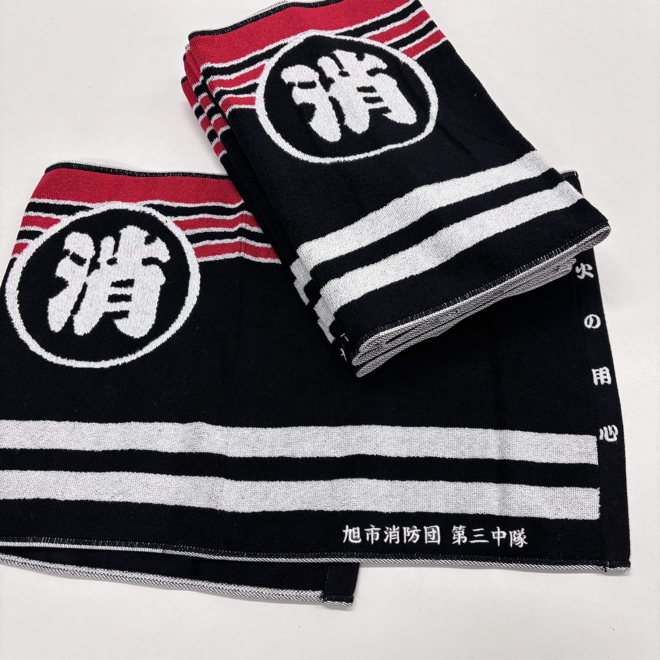 千葉県 旭市消防団 第三中隊様より「消防団法被デザイン フェイスタオル」への刺繍加工依頼をいただきました。